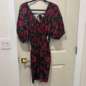 Old Navy Black Dress with Red Floral Design